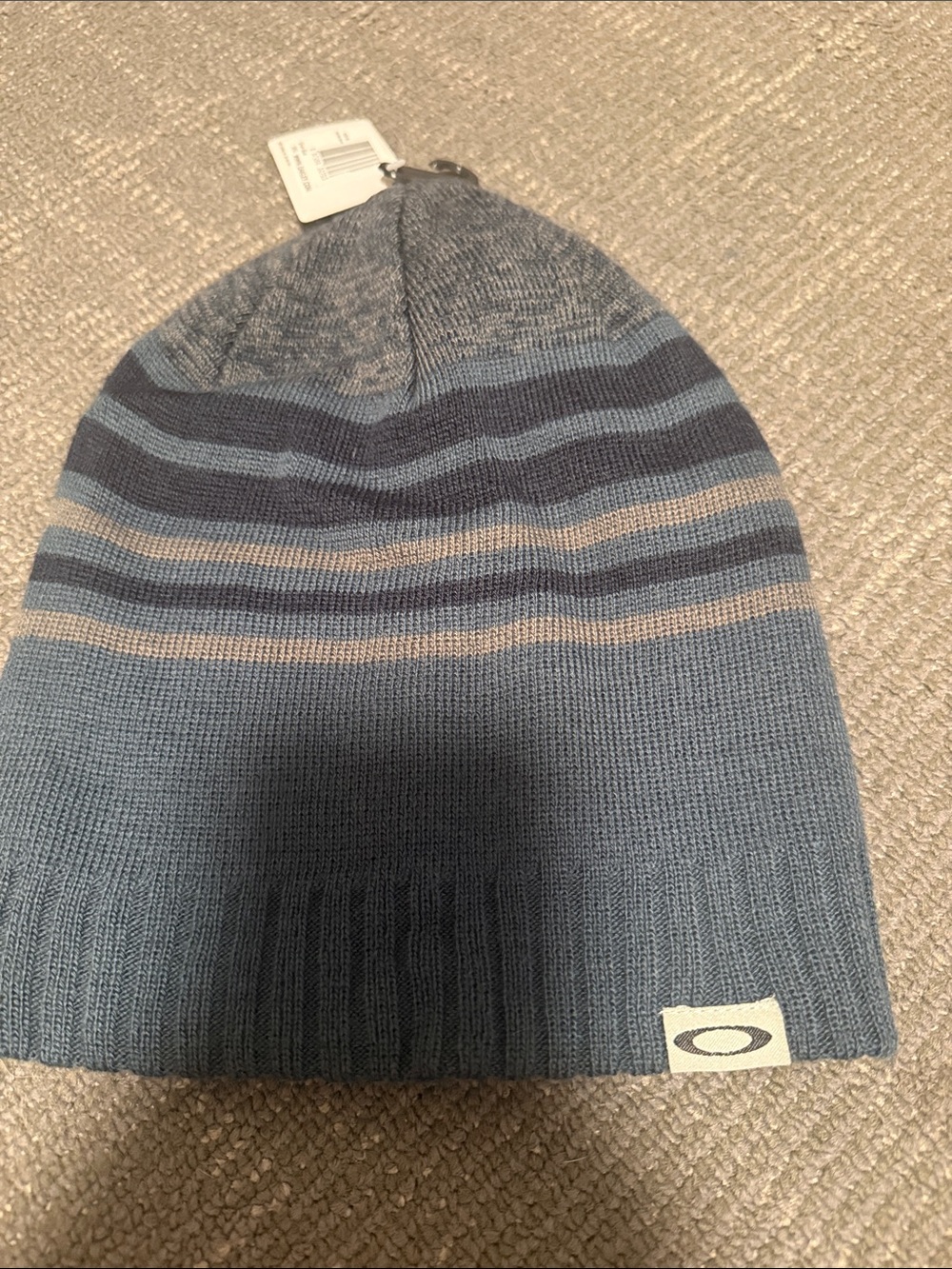 Oakley Blue and Tan Striped Knit Beanie - Men's Casual Hat